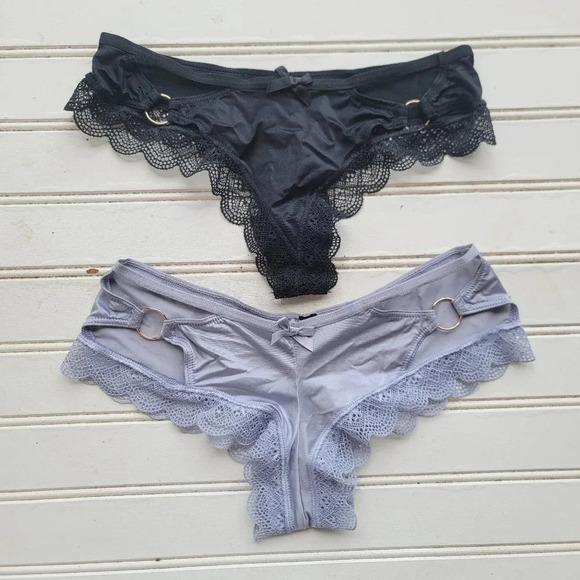 Victoria's Secret Other - Lot Of 2 Victorias Secret Very Sexy String Thong Panties Lace Trim Black Gray XS